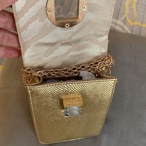 INC gold fashion hand bag with long gold chain!